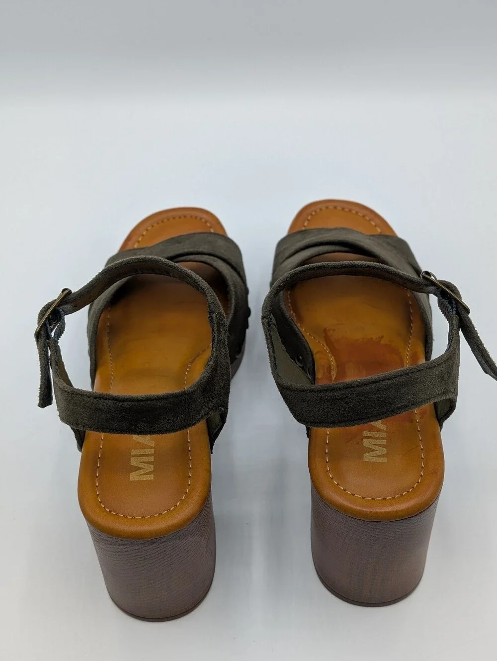 MIA Sandals Women's 8.5 Olive Green Suede Platform  Adjustable Straps Block Heel